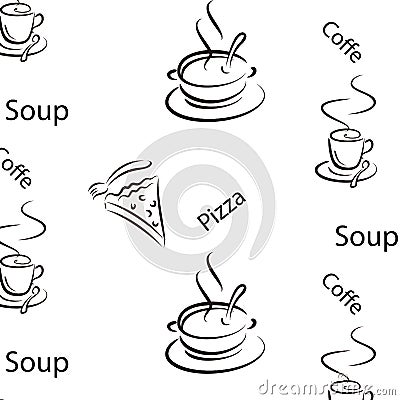 Black and white vector pattern . Background for the menu in the cafe . Hot food vans texture. Stock Photo